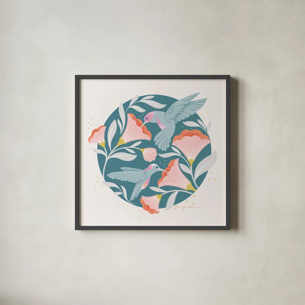 Winged Wonders III by Gia Graham. Shown in a sleek black glass frame for a contemporary gallery look. Available as an archival giclee rolled canvas, fine art paper, or poster print. SKU 85039a.