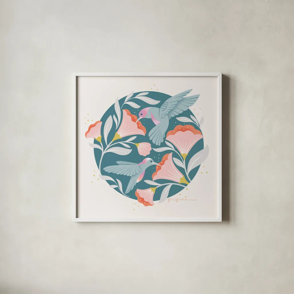 Winged Wonders III by Gia Graham. Shown in a crisp white glass frame for a clean and minimalist style. Available as an archival giclee rolled canvas, fine art paper, or poster print. SKU 85039a.