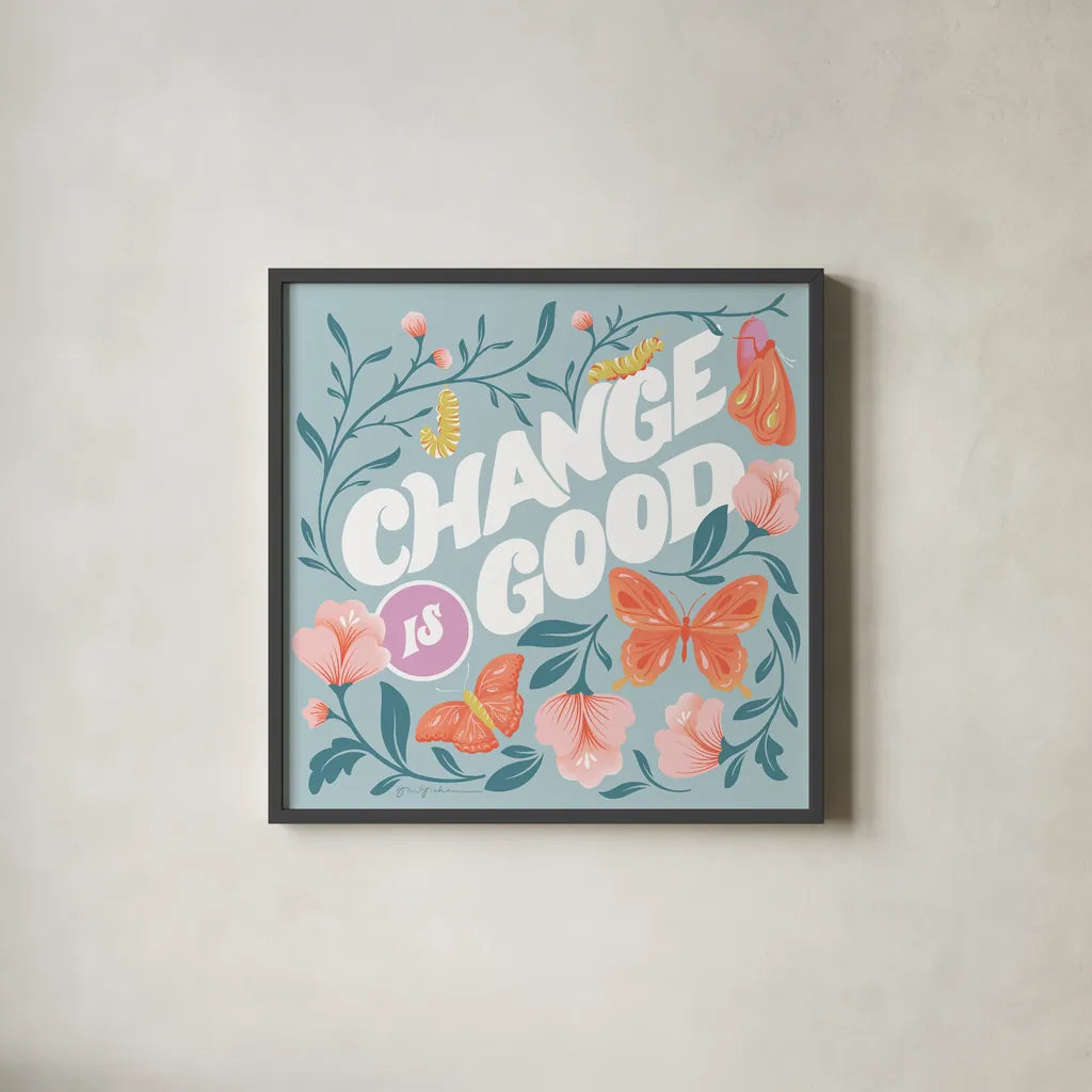 Winged Wonders IV by Gia Graham. Shown in a sleek black glass frame for a contemporary gallery look. Available as an archival giclee rolled canvas, fine art paper, or poster print. SKU 85040a.