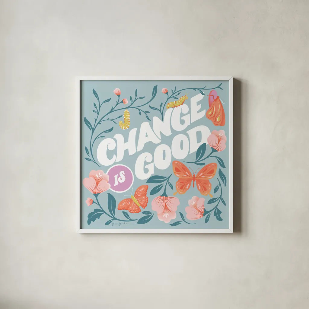 Winged Wonders IV by Gia Graham. Shown in a crisp white glass frame for a clean and minimalist style. Available as an archival giclee rolled canvas, fine art paper, or poster print. SKU 85040a.