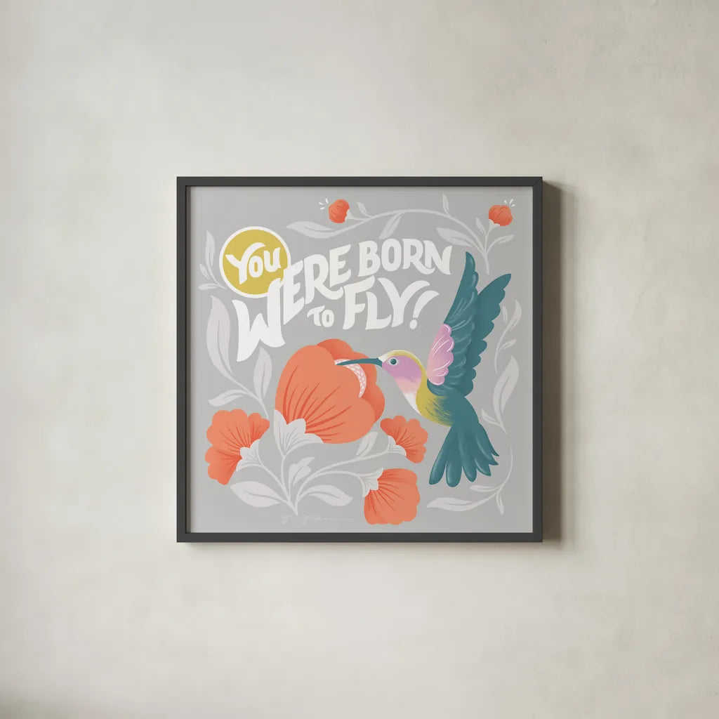 Winged Wonders V by Gia Graham. Shown in a sleek black glass frame for a contemporary gallery look. Available as an archival giclee rolled canvas, fine art paper, or poster print. SKU 85041a.