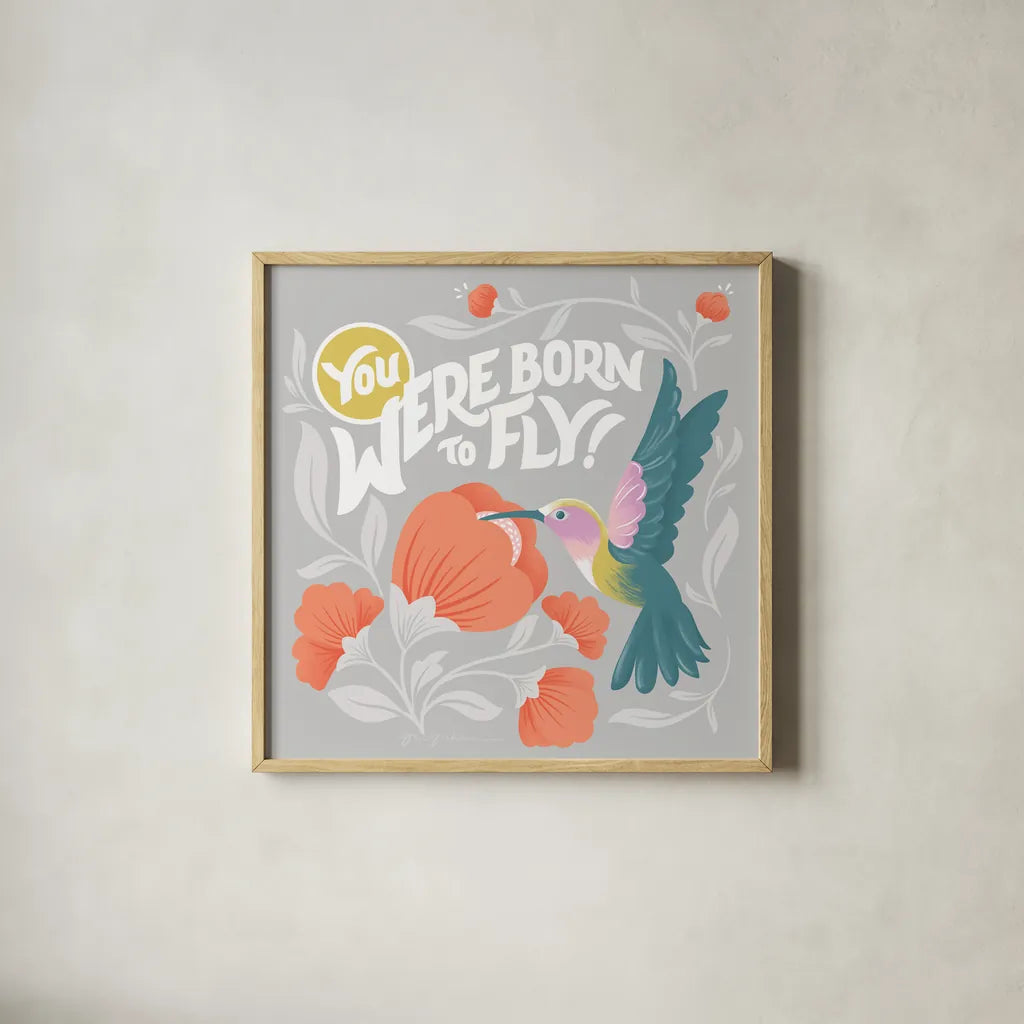 Winged Wonders V by Gia Graham. Shown in a natural wood glass frame for a timeless modern aesthetic. Available as an archival giclee rolled canvas, fine art paper, or poster print. SKU 85041a.