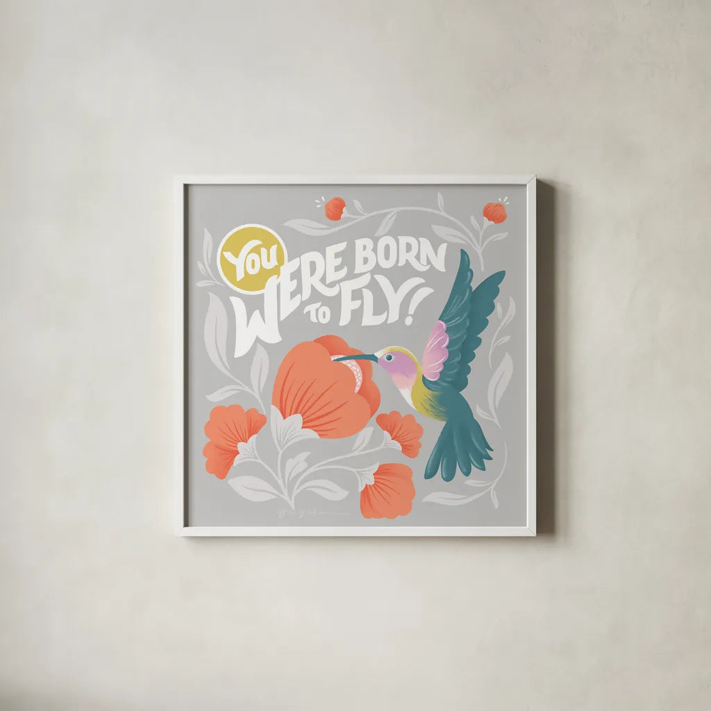 Winged Wonders V by Gia Graham. Shown in a crisp white glass frame for a clean and minimalist style. Available as an archival giclee rolled canvas, fine art paper, or poster print. SKU 85041a.