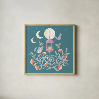 Winged Wonders VII by Gia Graham. Shown in a natural wood glass frame for a timeless modern aesthetic. Available as an archival giclee rolled canvas, fine art paper, or poster print. SKU 85043a.