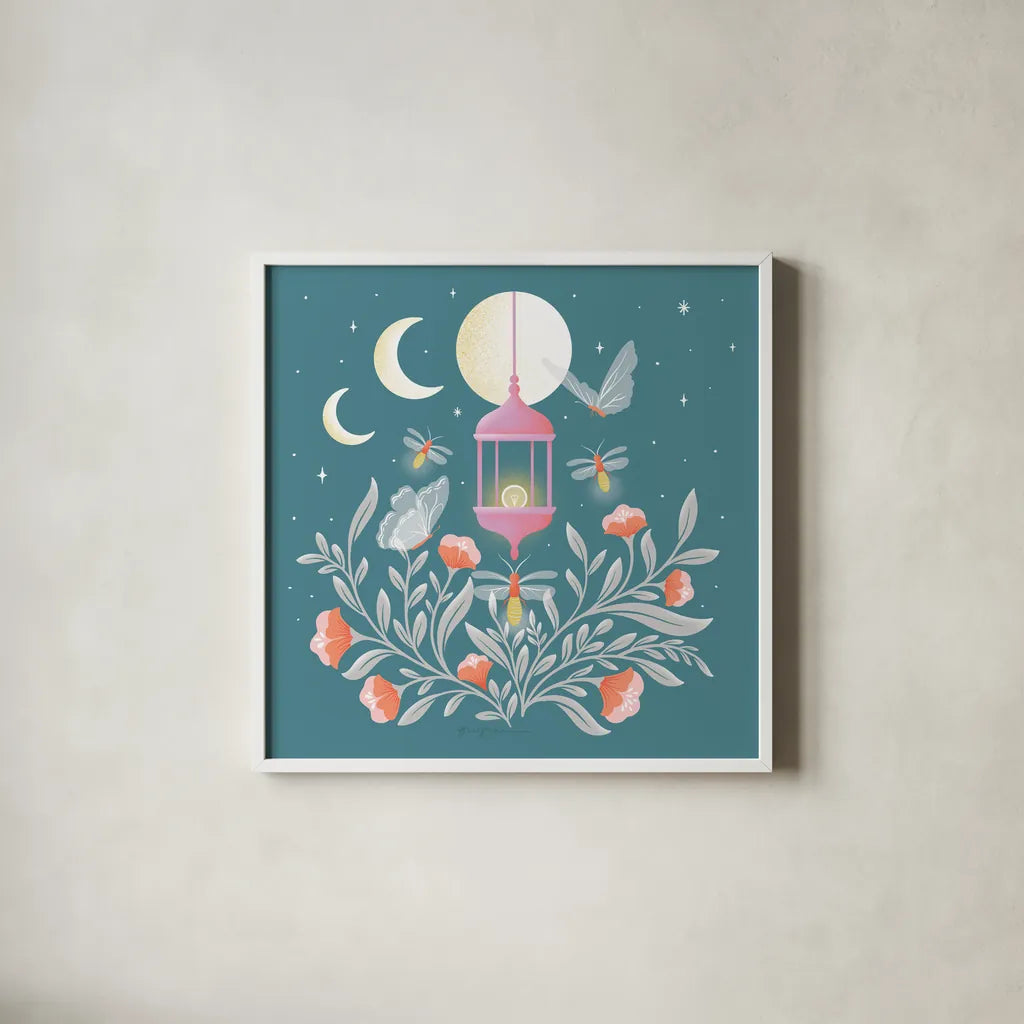 Winged Wonders VII by Gia Graham. Shown in a crisp white glass frame for a clean and minimalist style. Available as an archival giclee rolled canvas, fine art paper, or poster print. SKU 85043a.