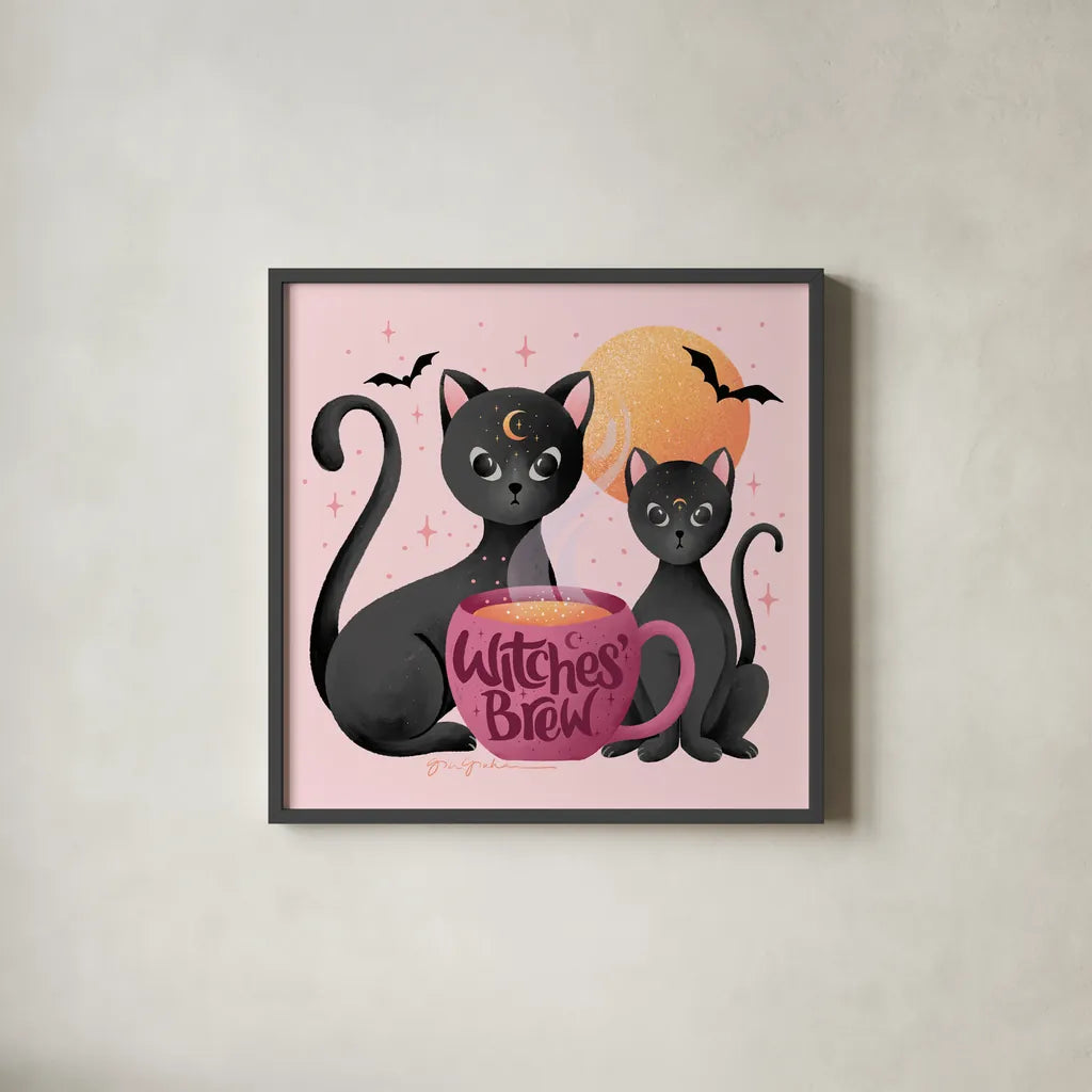 Witches Brew by Gia Graham. Shown in a sleek black glass frame for a contemporary gallery look. Available as an archival giclee rolled canvas, fine art paper, or poster print. SKU 90258a.