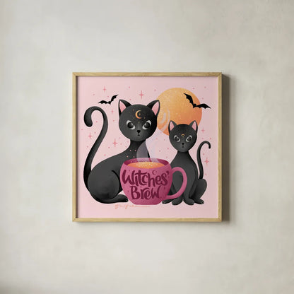 Witches Brew by Gia Graham. Shown in a natural wood glass frame for a timeless modern aesthetic. Available as an archival giclee rolled canvas, fine art paper, or poster print. SKU 90258a.