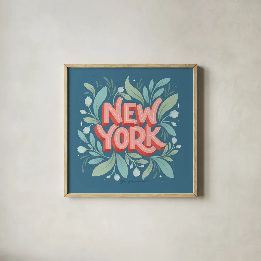 World Cities II by Gia Graham. Shown in a natural wood glass frame for a timeless modern aesthetic. Available as an archival giclee rolled canvas, fine art paper, or poster print. SKU 67088a.