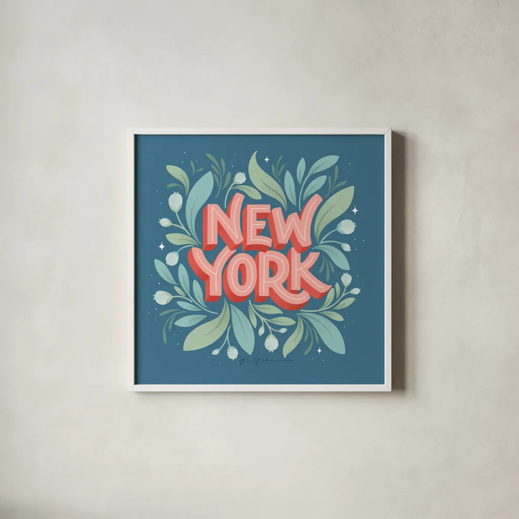 World Cities II by Gia Graham. Shown in a crisp white glass frame for a clean and minimalist style. Available as an archival giclee rolled canvas, fine art paper, or poster print. SKU 67088a.