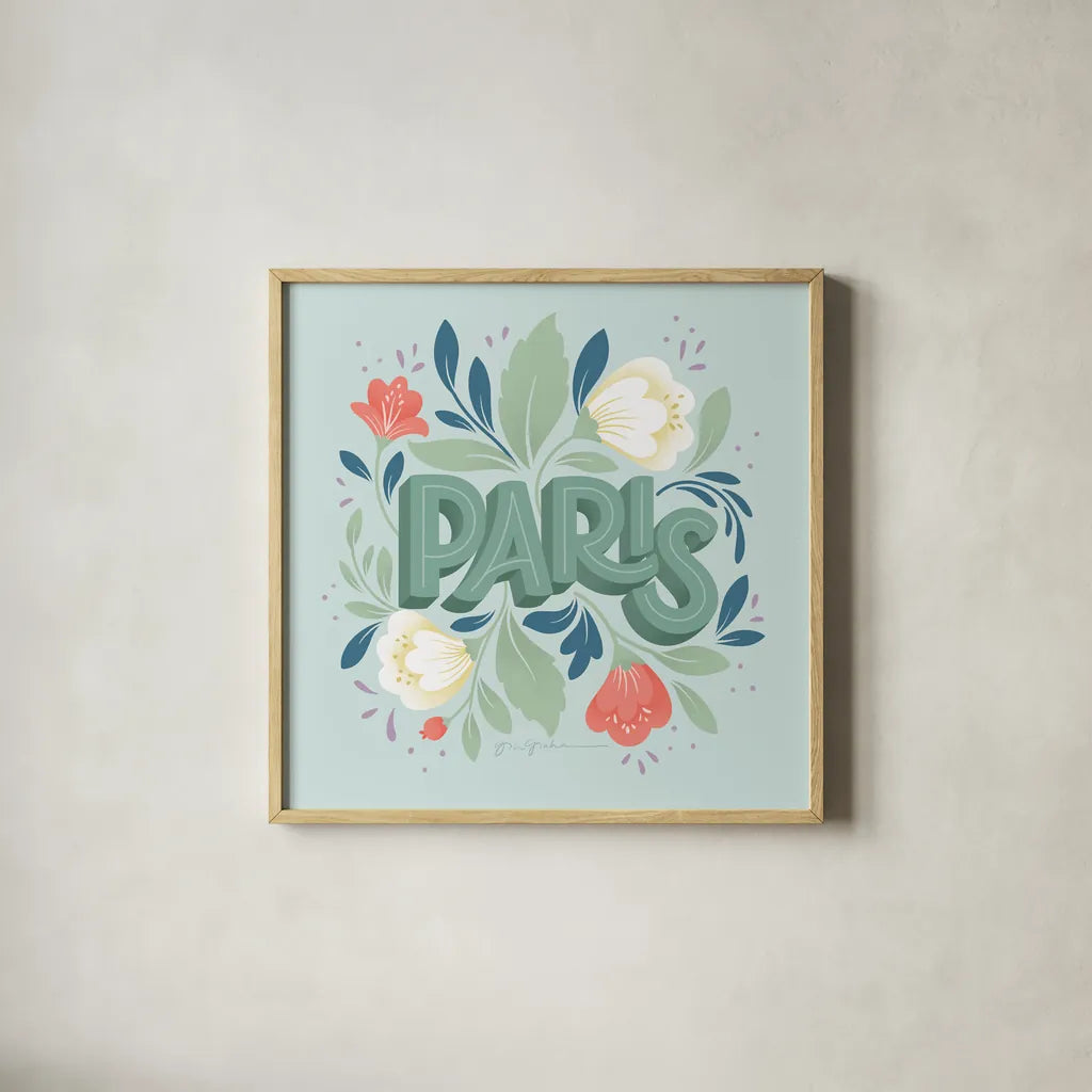 World Cities III by Gia Graham. Shown in a natural wood glass frame for a timeless modern aesthetic. Available as an archival giclee rolled canvas, fine art paper, or poster print. SKU 67089a.