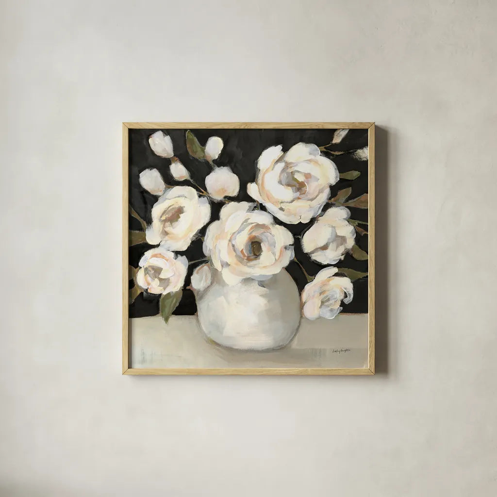 Billy Jean Black by Haley Knighten. Shown in a natural wood glass frame for a timeless modern aesthetic. Available as an archival giclee rolled canvas, fine art paper, or poster print. SKU 92989a.
