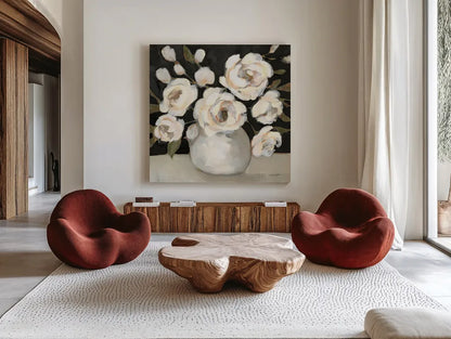 Billy Jean Black by Haley Knighten. Shown as extra-large giant wall art in a modern living room. Available as an archival giclee rolled canvas, fine art paper, or poster print. SKU 92989a.