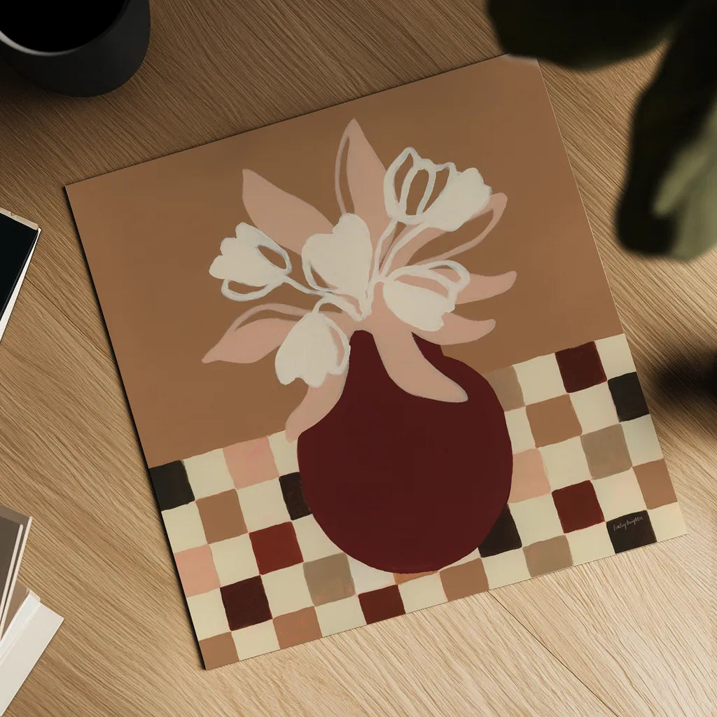 Calico Tulips by Haley Knighten. Shown as a detailed flat fine art print, highlighting archival giclee quality. Available as an archival giclee rolled canvas, fine art paper, or poster print. SKU 95366a.