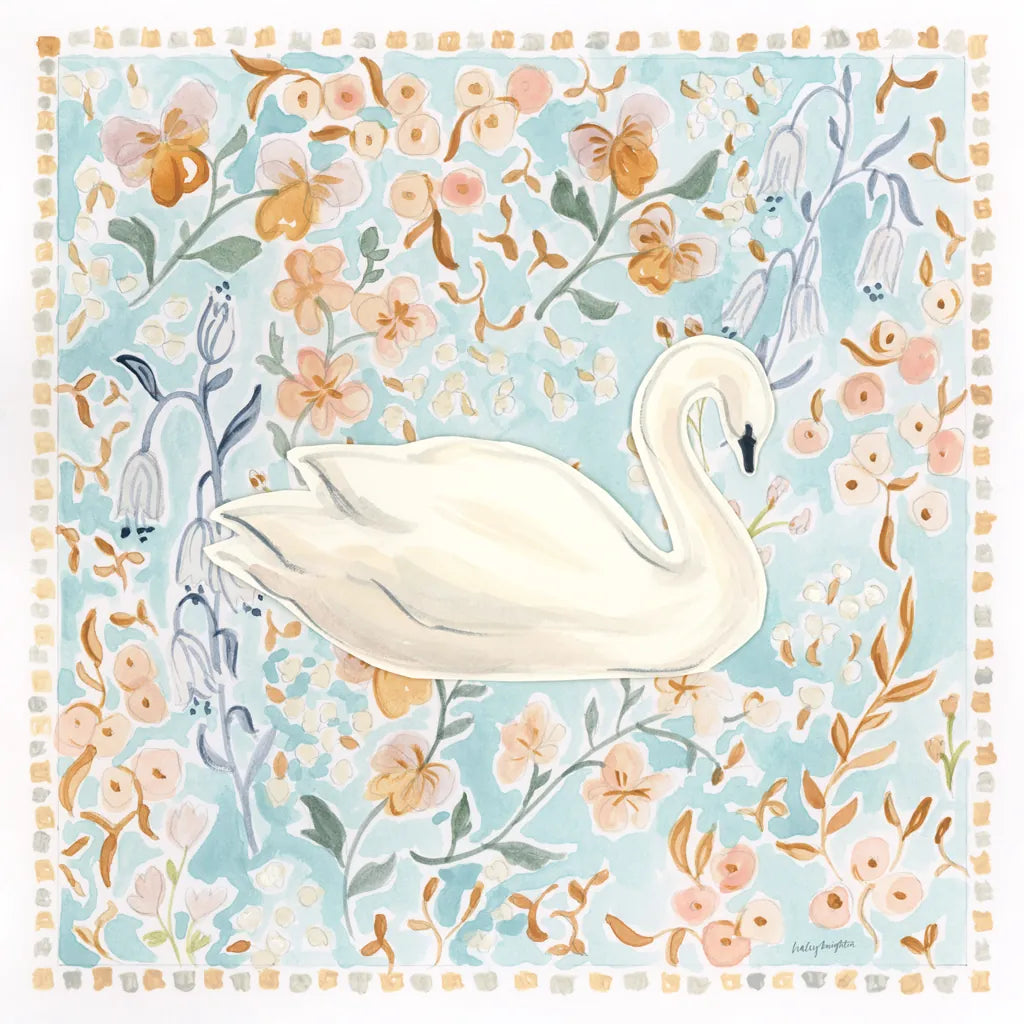 Chinoiserie Swan by Haley Knighten. SKU 98630a. Archival Giclee Fine art print for wall decor.