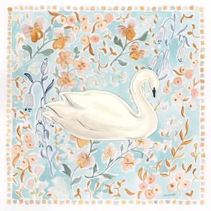Chinoiserie Swan by Haley Knighten. SKU 98630a. Archival Giclee Fine art print for wall decor.