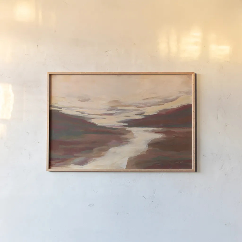 Crimson Creek by Haley Knighten. shown as a paper print in a natural frame. Available as a archival giclee rolled canvas, fine art paper, or poster print. SKU 90132i.