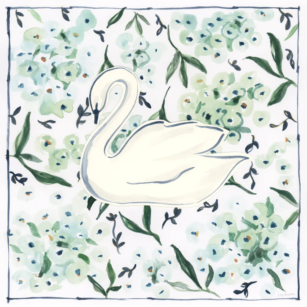 Green Hydrangea Swan by Haley Knighten. SKU 99949a. Archival Giclee Fine art print for wall decor.