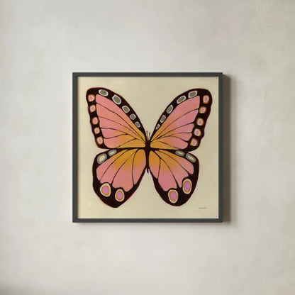 Mariposa by Haley Knighten. Shown in a sleek black glass frame for a contemporary gallery look. Available as an archival giclee rolled canvas, fine art paper, or poster print. SKU 93318a.