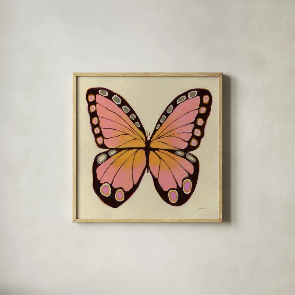 Mariposa by Haley Knighten. Shown in a natural wood glass frame for a timeless modern aesthetic. Available as an archival giclee rolled canvas, fine art paper, or poster print. SKU 93318a.