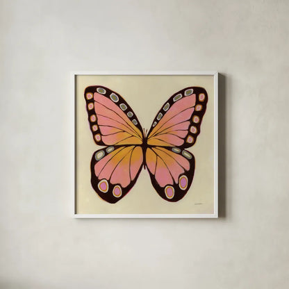 Mariposa by Haley Knighten. Shown in a crisp white glass frame for a clean and minimalist style. Available as an archival giclee rolled canvas, fine art paper, or poster print. SKU 93318a.