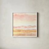 Pink Horizon I by Haley Knighten. Shown in a crisp white glass frame for a clean and minimalist style. Available as an archival giclee rolled canvas, fine art paper, or poster print. SKU 91619a.