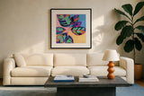 Plant Lady I by Haley Knighten. Displayed in a glass frame with matte in a clean modern living room. Available as an archival giclee rolled canvas, fine art paper, or poster print. SKU 93303a.
