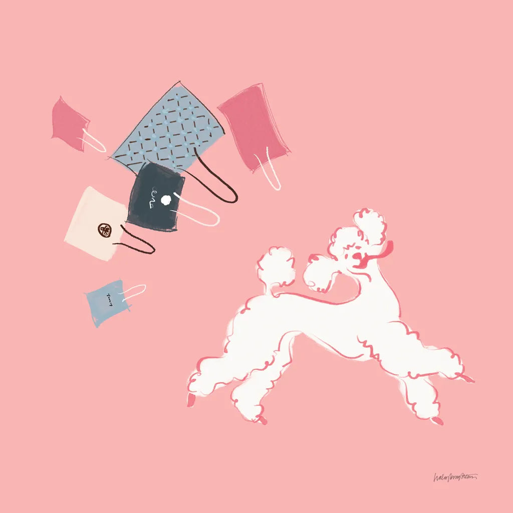 Poodle Shopping Spree by Haley Knighten. SKU 93969a. Archival Giclee Fine art print for wall decor.