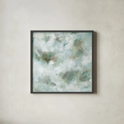 Seaglass by Haley Knighten. Shown in a sleek black glass frame for a contemporary gallery look. Available as an archival giclee rolled canvas, fine art paper, or poster print. SKU 95251a.