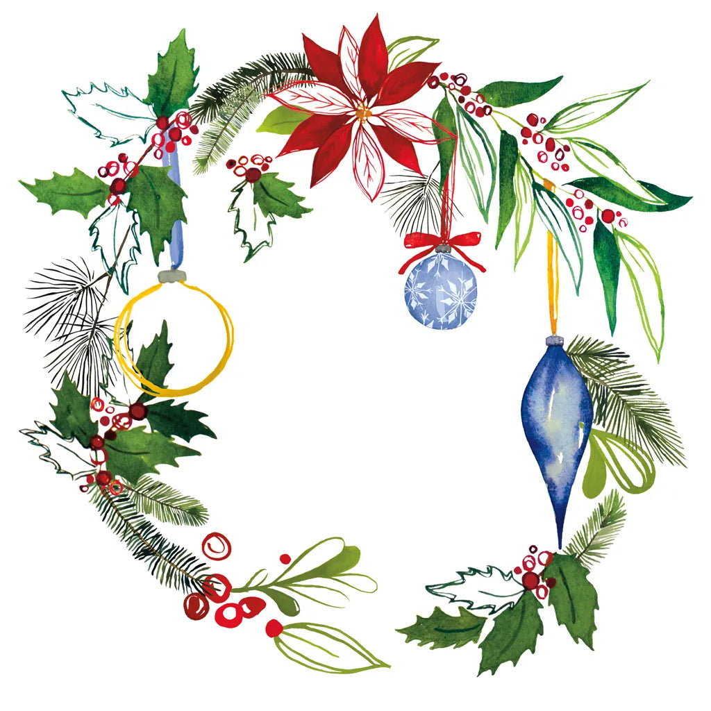 Christmas Wreath V by Harriet Sussman. SKU 57221a. Archival Giclee Fine art print for wall decor.
