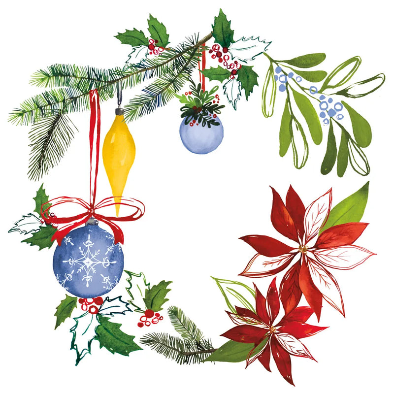 Christmas Wreath VI by Harriet Sussman. SKU 57222a. Archival Giclee Fine art print for wall decor.