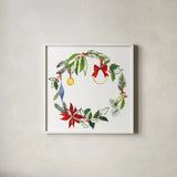 Christmas Wreath VIII by Harriet Sussman. Shown in a crisp white glass frame for a clean and minimalist style. Available as an archival giclee rolled canvas, fine art paper, or poster print. SKU 57224a.