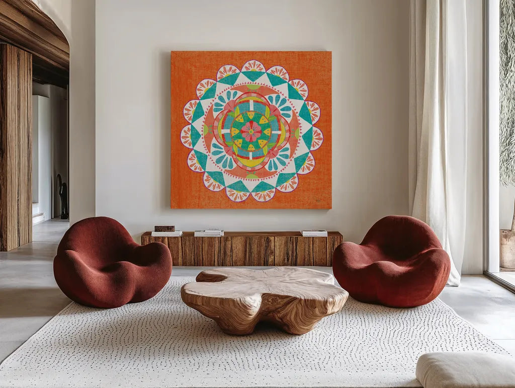 Like Frida IV by Harriet Sussman. Shown as extra-large giant wall art in a modern living room. Available as an archival giclee rolled canvas, fine art paper, or poster print. SKU 39656a.