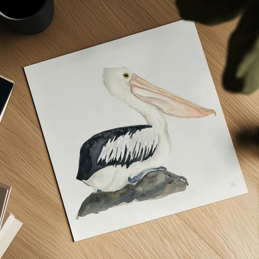 Tropical Fun Bird II by Harriet Sussman. Shown as a detailed flat fine art print, highlighting archival giclee quality. Available as an archival giclee rolled canvas, fine art paper, or poster print. SKU 27952a.