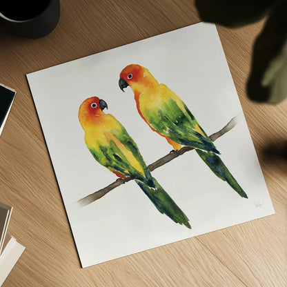 Tropical Fun Bird III by Harriet Sussman. Shown as a detailed flat fine art print, highlighting archival giclee quality. Available as an archival giclee rolled canvas, fine art paper, or poster print. SKU 27953a.