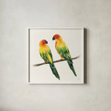 Tropical Fun Bird III by Harriet Sussman. Shown in a crisp white glass frame for a clean and minimalist style. Available as an archival giclee rolled canvas, fine art paper, or poster print. SKU 27953a.