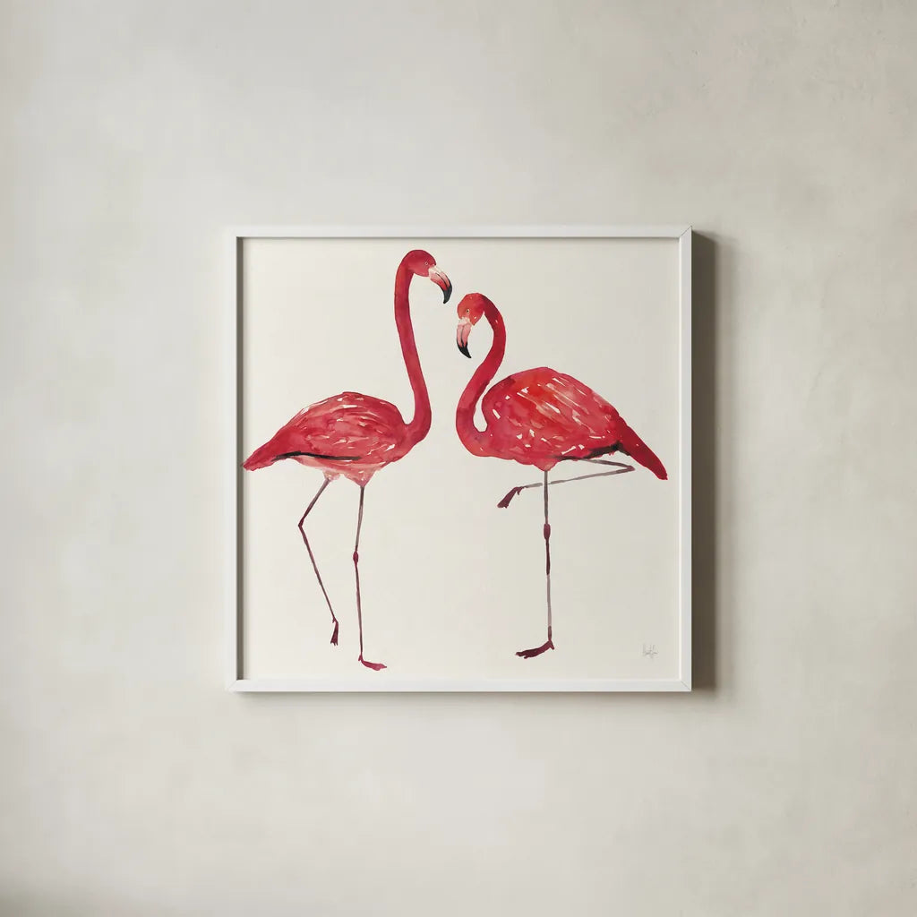 Tropical Fun Bird IV by Harriet Sussman. Shown in a crisp white glass frame for a clean and minimalist style. Available as an archival giclee rolled canvas, fine art paper, or poster print. SKU 27954a.
