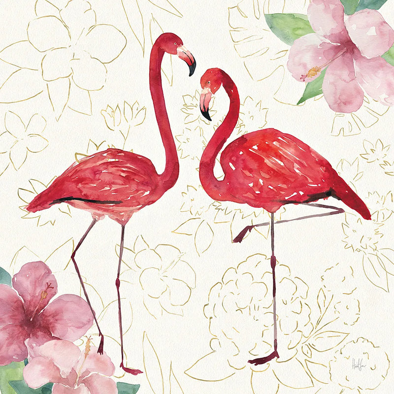 Tropical Fun Bird IV with Gold by Harriet Sussman. SKU 30970a. Archival Giclee Fine art print for wall decor.