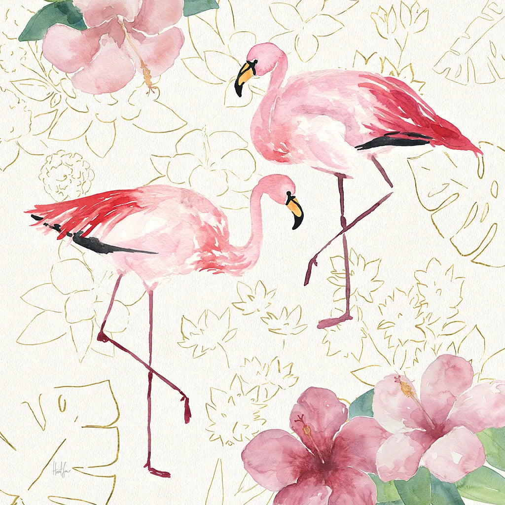 Tropical Fun Bird V with Gold by Harriet Sussman. SKU 30971a. Archival Giclee Fine art print for wall decor.