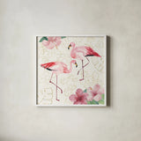 Tropical Fun Bird V with Gold by Harriet Sussman. Shown in a crisp white glass frame for a clean and minimalist style. Available as an archival giclee rolled canvas, fine art paper, or poster print. SKU 30971a.