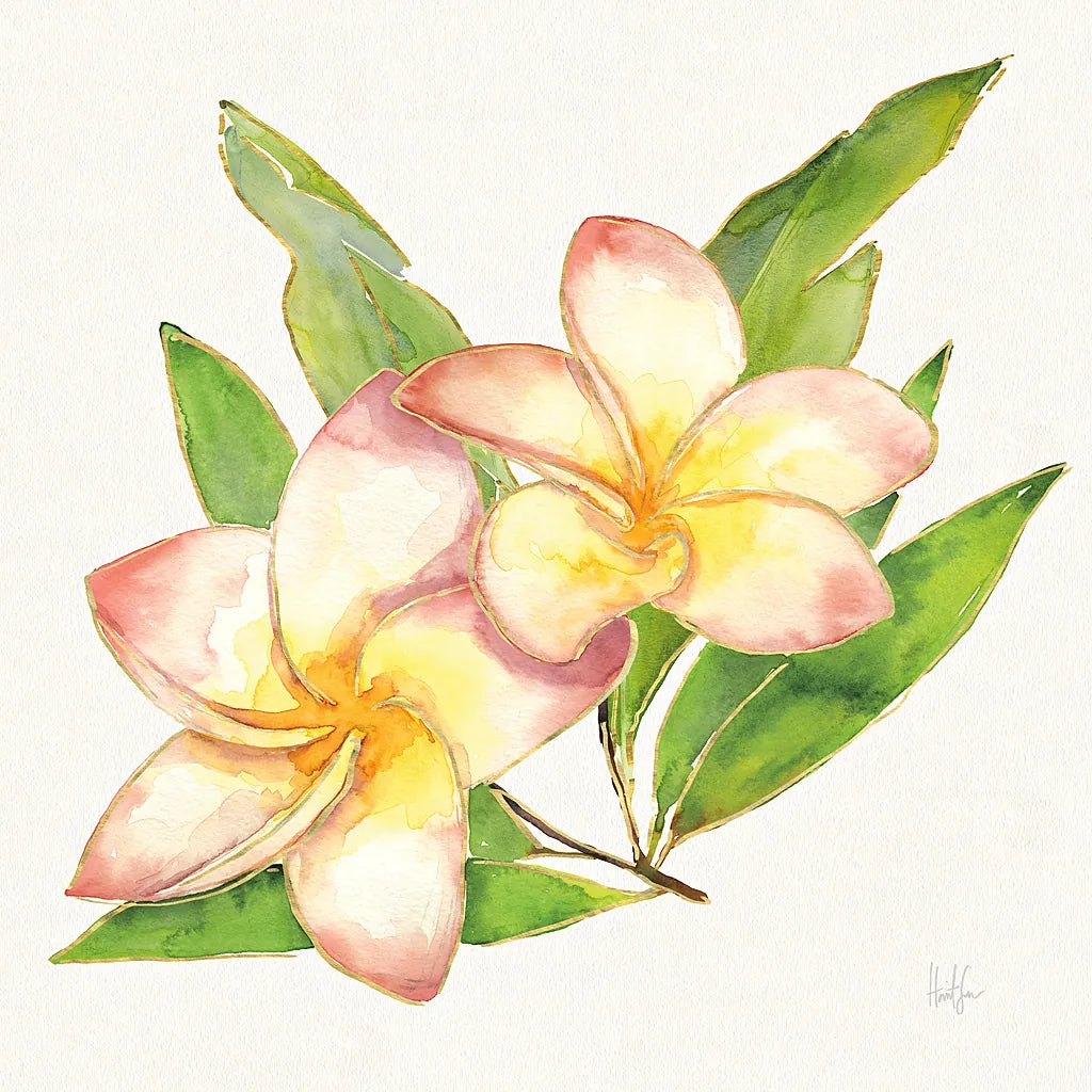 Tropical Fun Flowers I with Gold by Harriet Sussman. SKU 30975a. Archival Giclee Fine art print for wall decor.