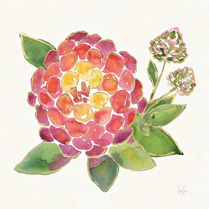 Tropical Fun Flowers II with Gold by Harriet Sussman. SKU 30976a. Archival Giclee Fine art print for wall decor.