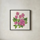 Tropical Fun Flowers IV with Gold by Harriet Sussman. Shown in a sleek black glass frame for a contemporary gallery look. Available as an archival giclee rolled canvas, fine art paper, or poster print. SKU 30978a.