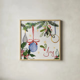 Watercolor Christmas I by Harriet Sussman. Shown in a natural wood glass frame for a timeless modern aesthetic. Available as an archival giclee rolled canvas, fine art paper, or poster print. SKU 30810a.