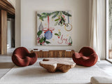 Watercolor Christmas I by Harriet Sussman. Shown as extra-large giant wall art in a modern living room. Available as an archival giclee rolled canvas, fine art paper, or poster print. SKU 30810a.