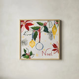 Watercolor Christmas IV by Harriet Sussman. Shown in a natural wood glass frame for a timeless modern aesthetic. Available as an archival giclee rolled canvas, fine art paper, or poster print. SKU 30813a.