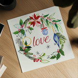 Watercolor Christmas V by Harriet Sussman. Shown as a detailed flat fine art print, highlighting archival giclee quality. Available as an archival giclee rolled canvas, fine art paper, or poster print. SKU 30814a.