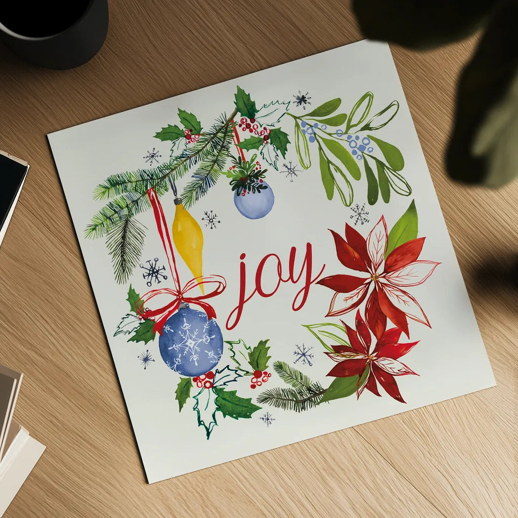 Watercolor Christmas VI by Harriet Sussman. Shown as a detailed flat fine art print, highlighting archival giclee quality. Available as an archival giclee rolled canvas, fine art paper, or poster print. SKU 30815a.