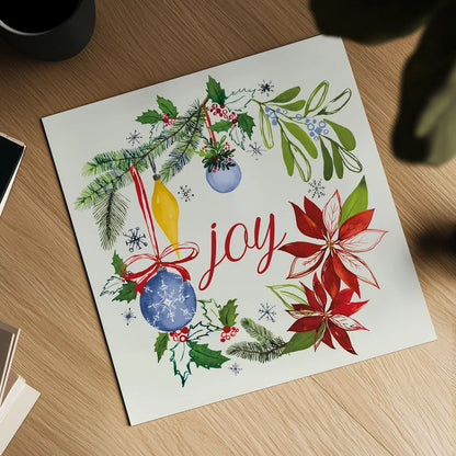 Watercolor Christmas VI by Harriet Sussman. Shown as a detailed flat fine art print, highlighting archival giclee quality. Available as an archival giclee rolled canvas, fine art paper, or poster print. SKU 30815a.