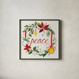 Watercolor Christmas VII by Harriet Sussman. Shown in a sleek black glass frame for a contemporary gallery look. Available as an archival giclee rolled canvas, fine art paper, or poster print. SKU 30816a.