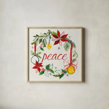 Watercolor Christmas VII by Harriet Sussman. Shown in a natural wood glass frame for a timeless modern aesthetic. Available as an archival giclee rolled canvas, fine art paper, or poster print. SKU 30816a.